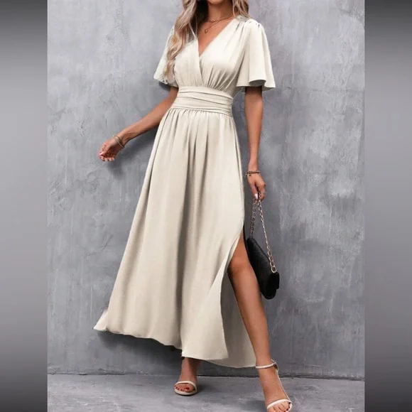 Boho butterfly sleeve slit thigh maxi dress